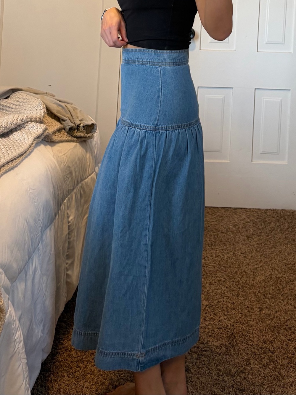 Blue Denim High-Waist Midi Skirt - Picture 2 of 6